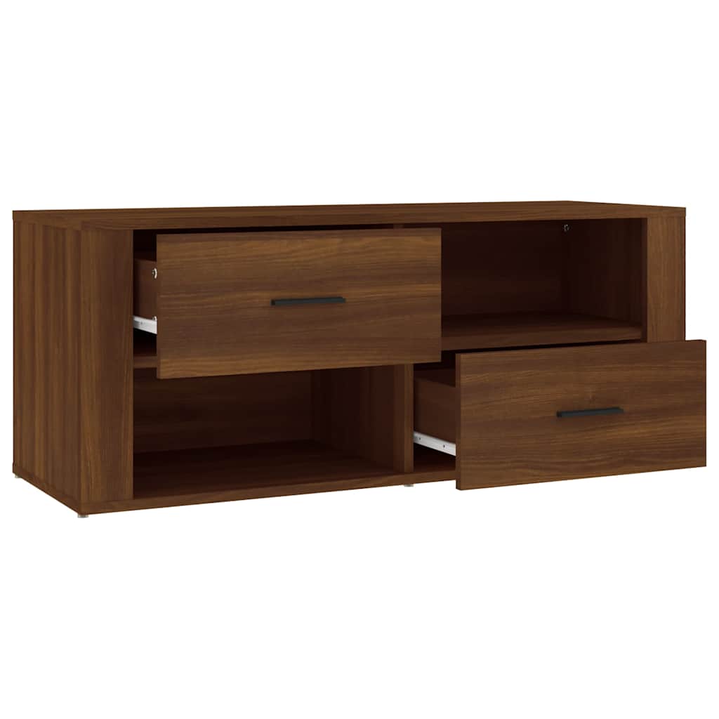 Barna tölgyszínű szerelt fa TV-szekrény 100 x 35 x 40 cm 7