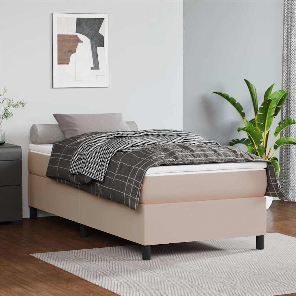 Cappuccino színű műbőr rugós ágykeret 100x200 cm