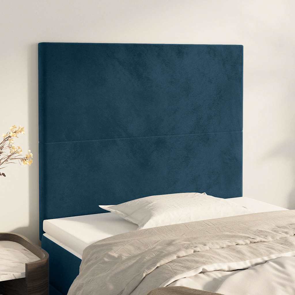 Sötétkék bársony fejtámla 100x5x118/128 cm