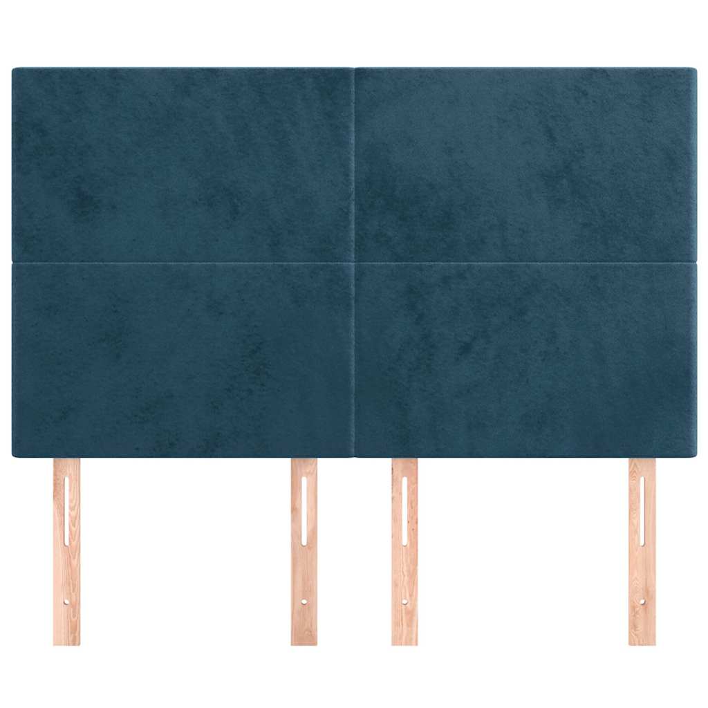 Sötétkék bársony fejtámla 144x5x118/128 cm 3