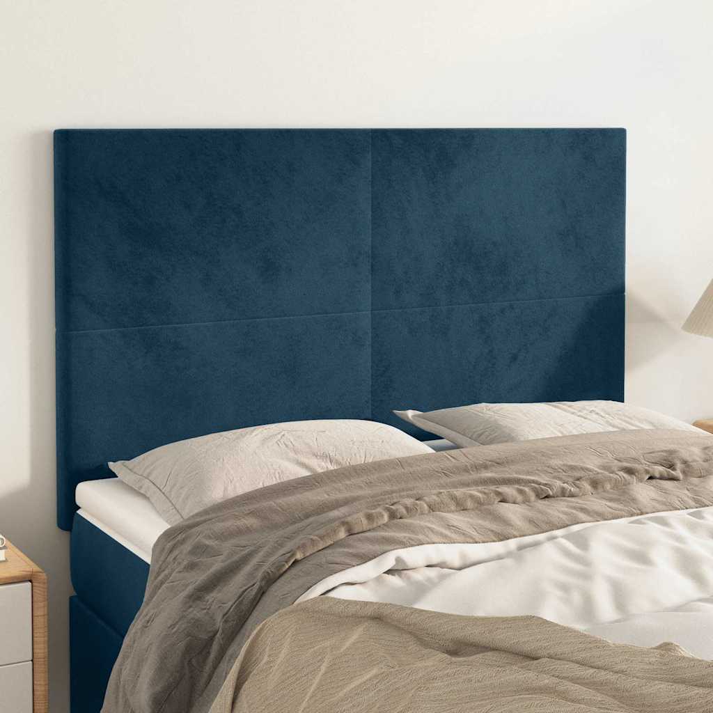 Sötétkék bársony fejtámla 144x5x118/128 cm