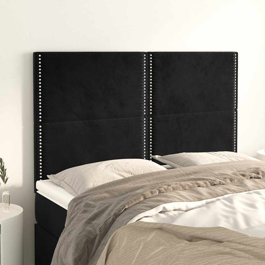Fekete bársony fejtámla 144x5x118/128 cm