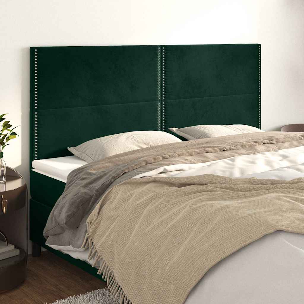 Sötétzöld bársony fejtámla 200 x 5 x 118/128 cm