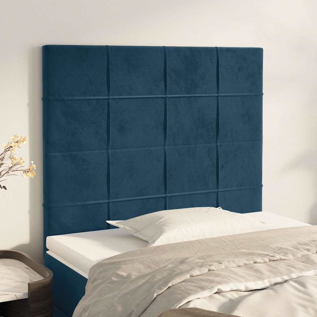 Sötétkék bársony fejtámla 80x5x118/128 cm
