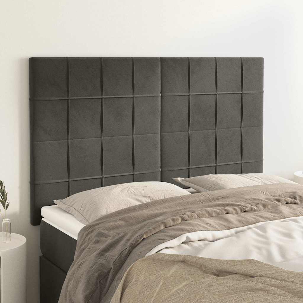 Sötétszürke bársony fejtámla 144x5x118/128 cm