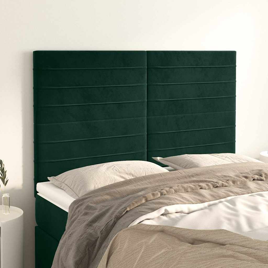 Sötétzöld bársony fejtámla 144x5x118/128 cm