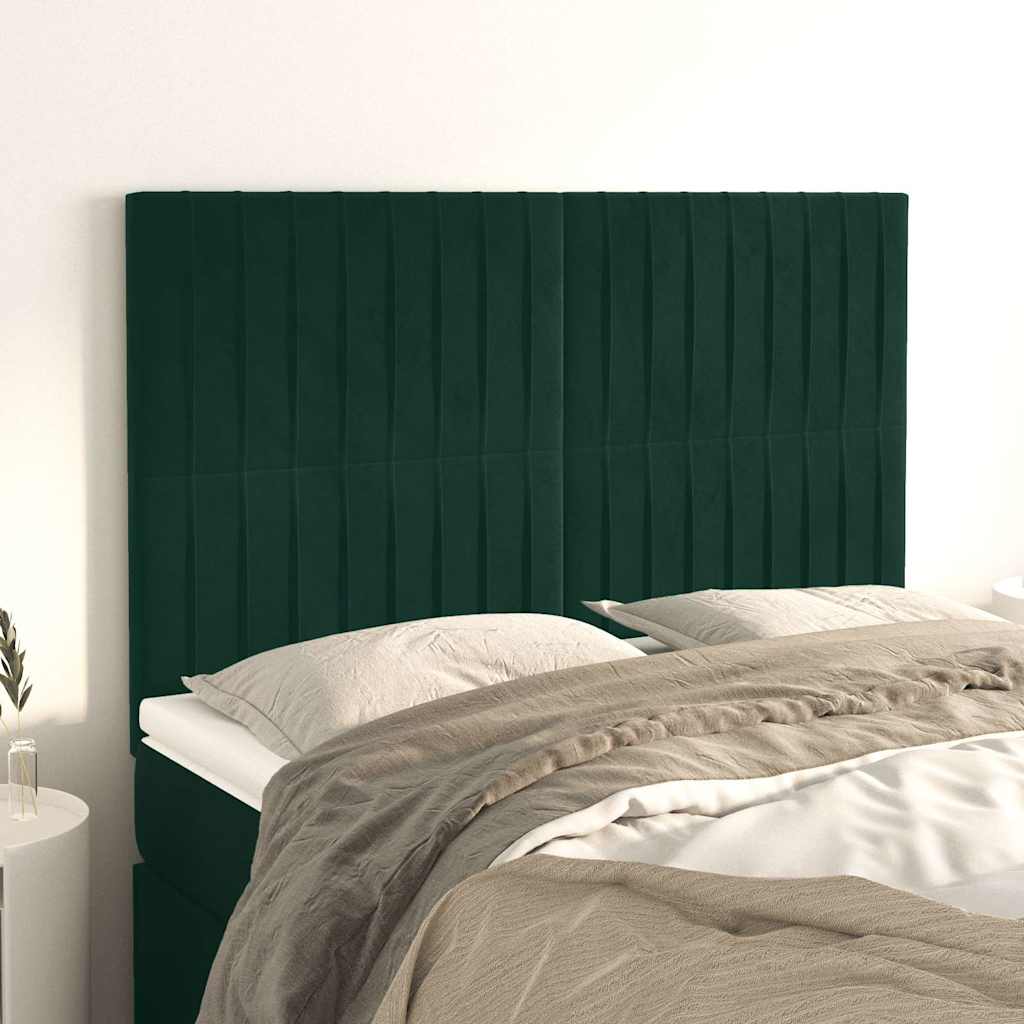 Sötétzöld bársony fejtámla 144x5x118/128 cm