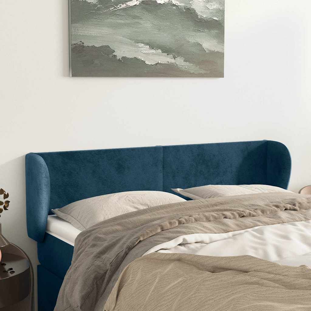 Sötétkék bársony fejtámla 147x23x78/88 cm