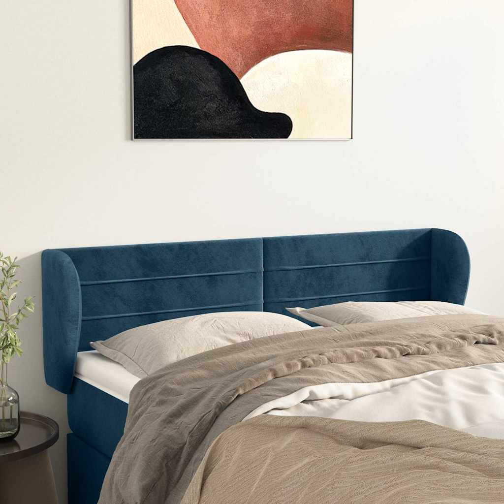 Sötétkék bársony fejtámla 147x23x78/88 cm
