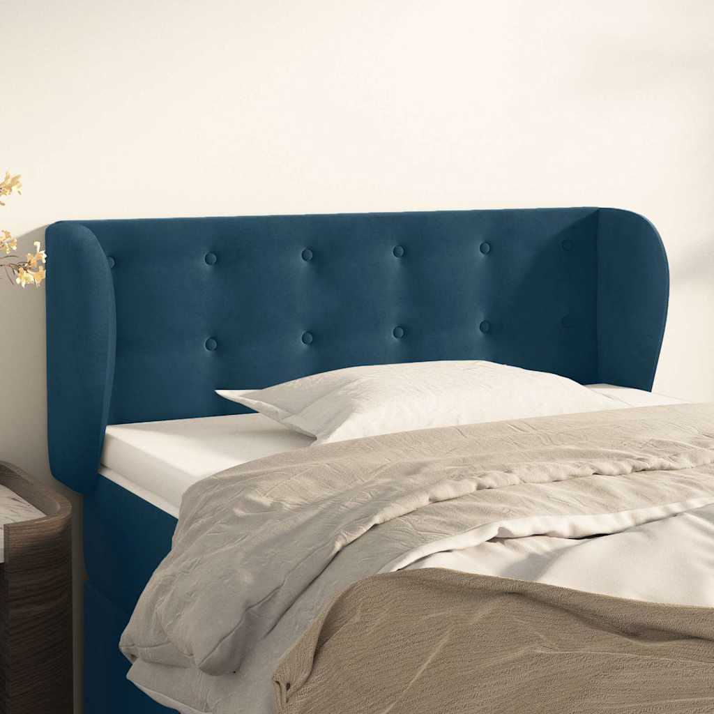 Sötétkék bársony fejtámla szárnyakkal 83x23x78/88 cm