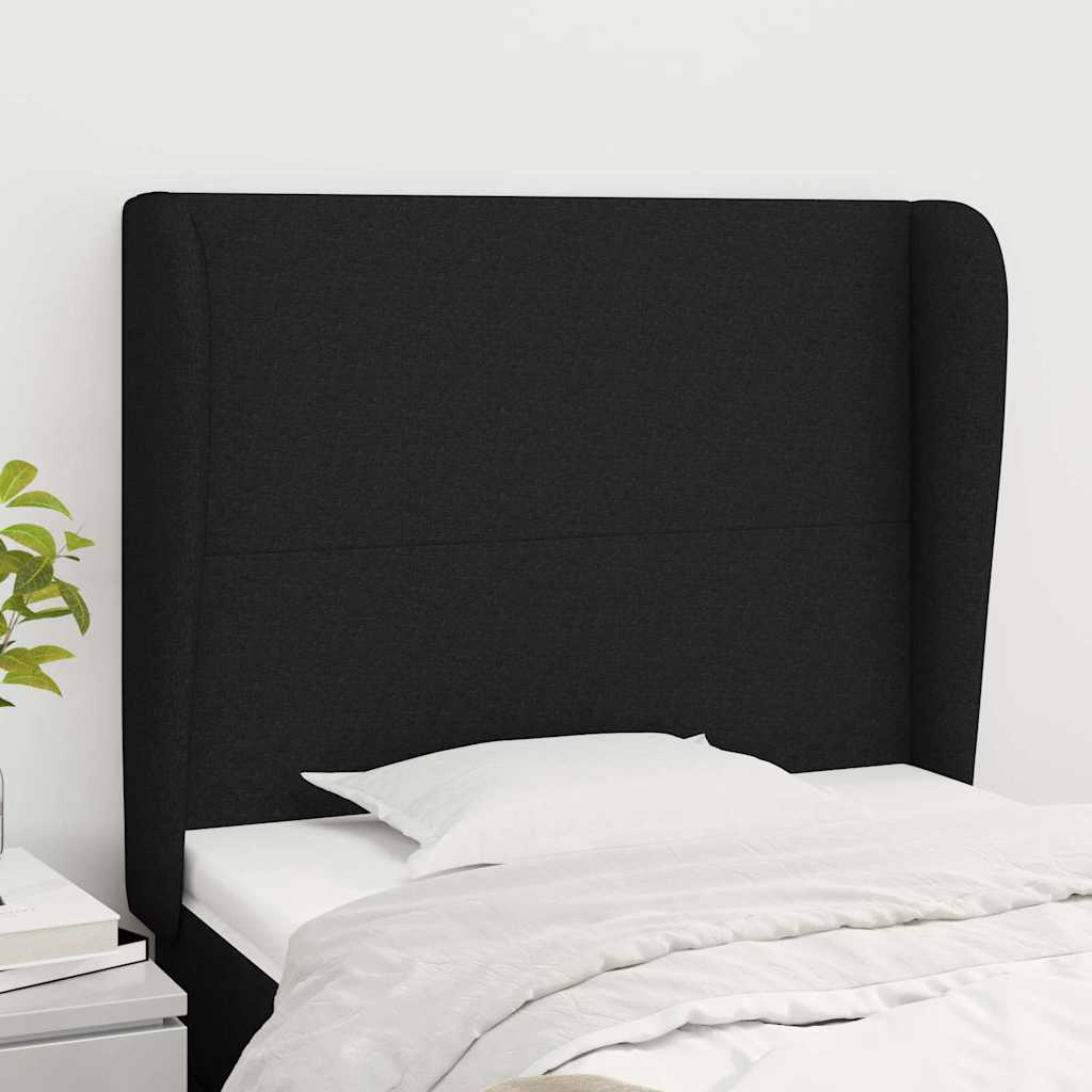 Fekete szövet fejtámla szárnyakkal 83 x 23 x 118/128 cm