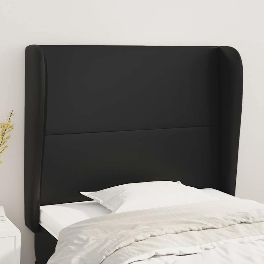 Fekete műbőr fejtámla szárnyakkal 103 x 23 x 118/128 cm