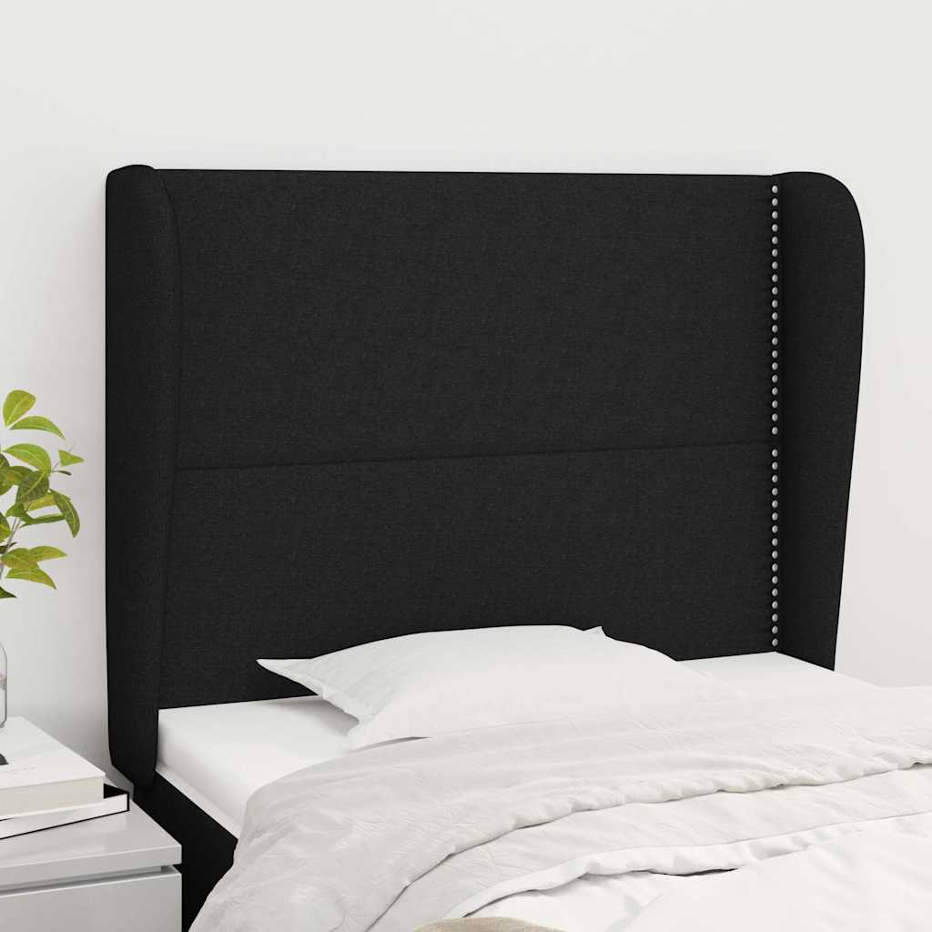 Fekete szövet fejtámla szárnyakkal 103 x 23 x 118/128 cm