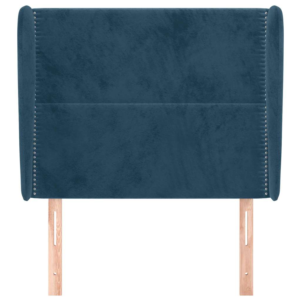 Sötétkék bársony fejtámla szárnyakkal 103 x 23 x 118/128 cm 3