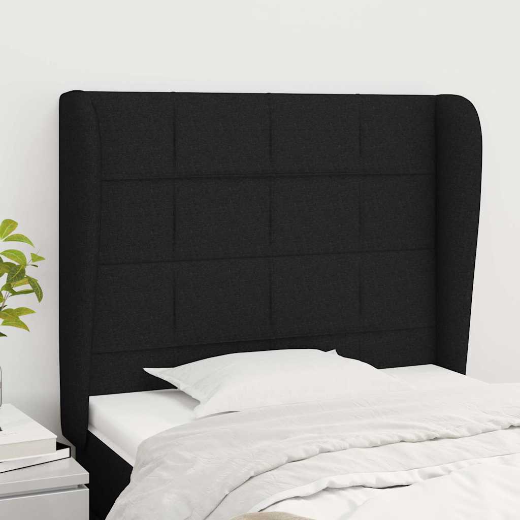 Fekete szövet fejtámla szárnyakkal 93 x 23 x 118/128 cm