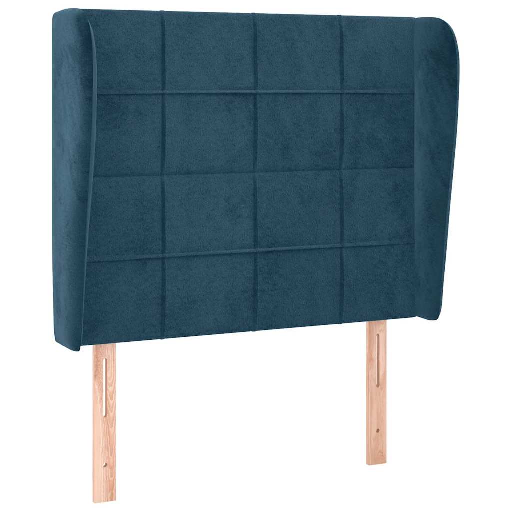 Sötétkék bársony fejtámla szárnyakkal 93 x 23 x 118/128 cm 2