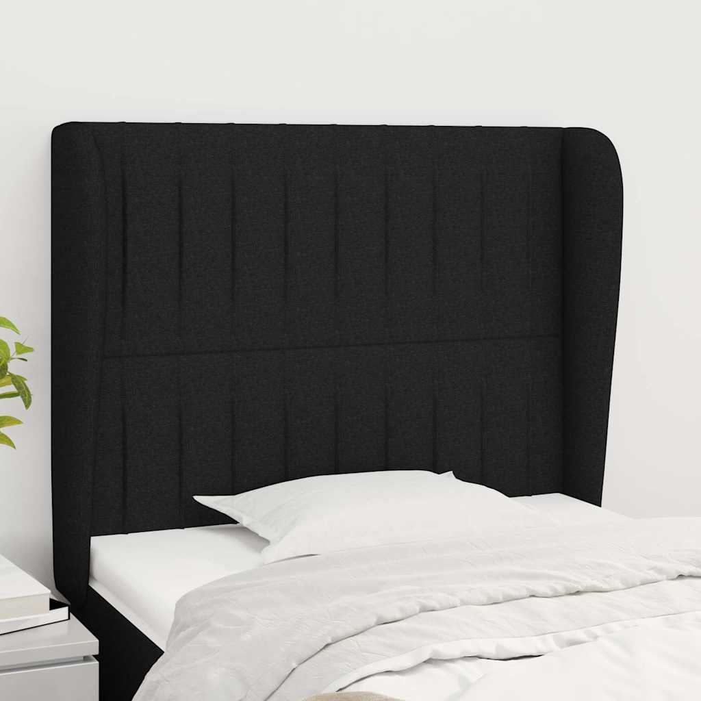 Fekete szövet fejtámla szárnyakkal 83 x 23 x 118/128 cm