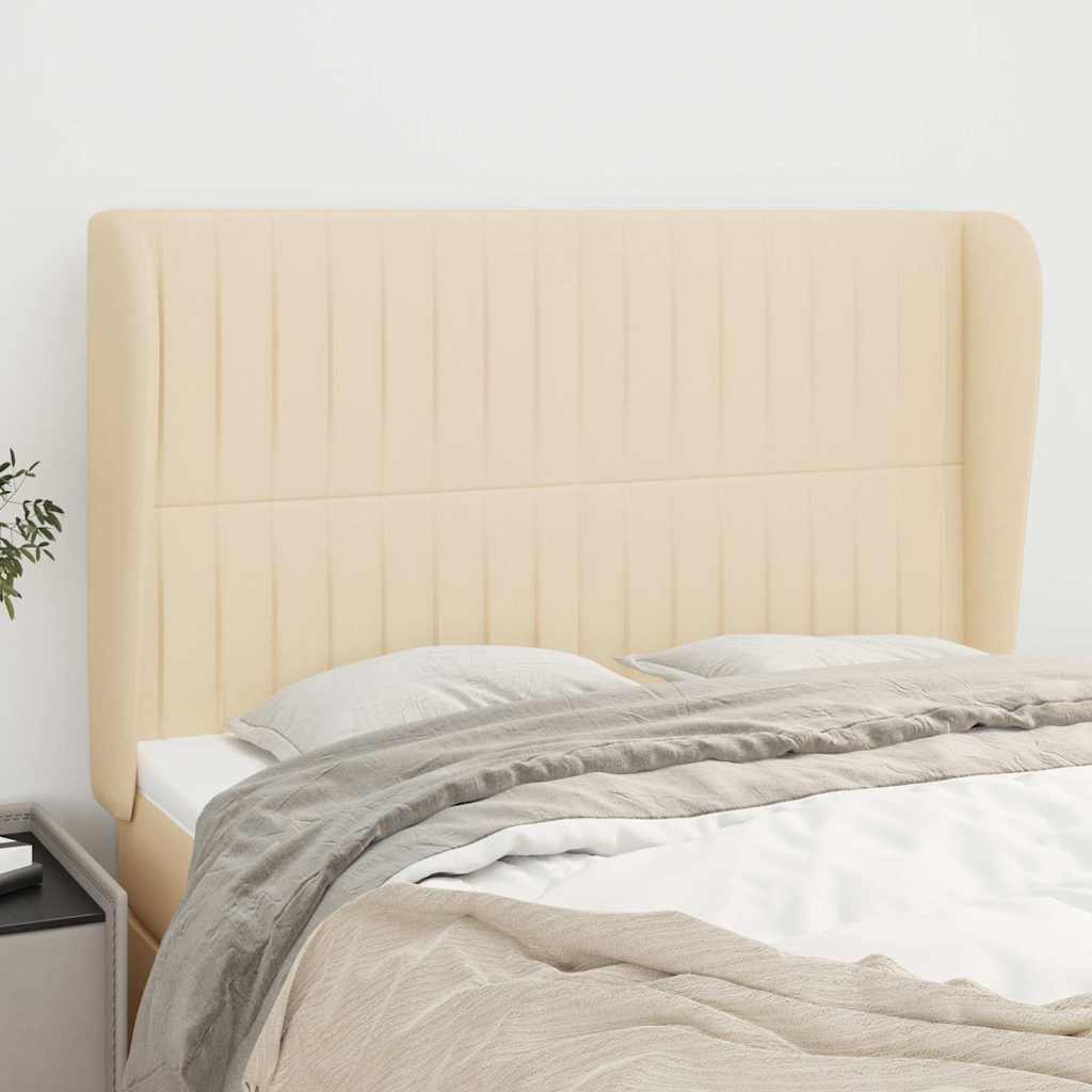 Krémszínű szövet fejtámla szárnyakkal 147 x 23 x 118/128 cm