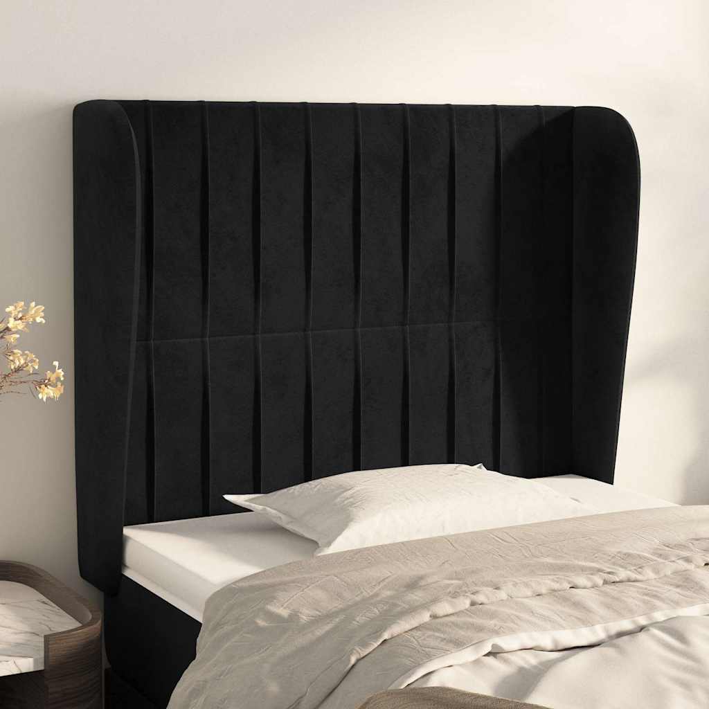 Fekete bársony fejtámla szárnyakkal 93 x 23 x 118/128 cm