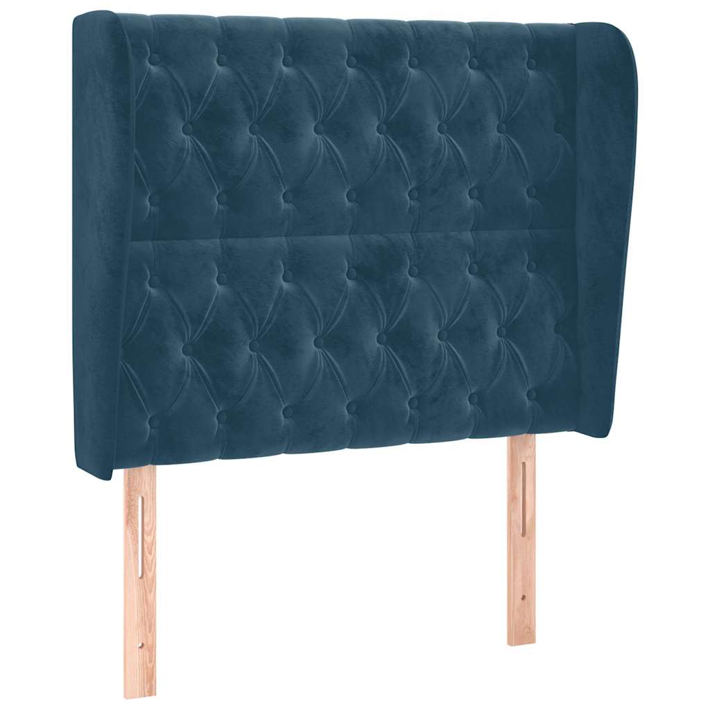 Sötétkék bársony fejtámla szárnyakkal 103 x 23 x 118/128 cm 2