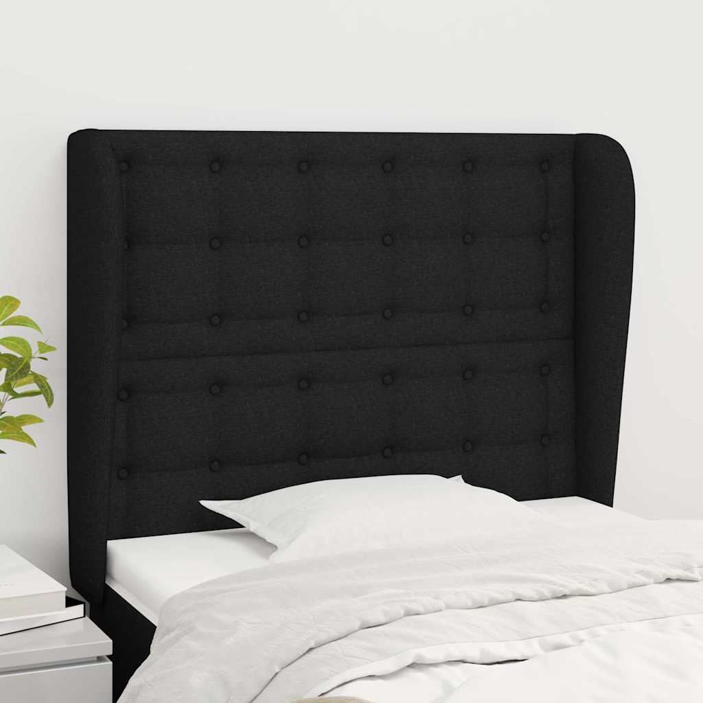 Fekete szövet fejtámla szárnyakkal 103 x 23 x 118/128 cm