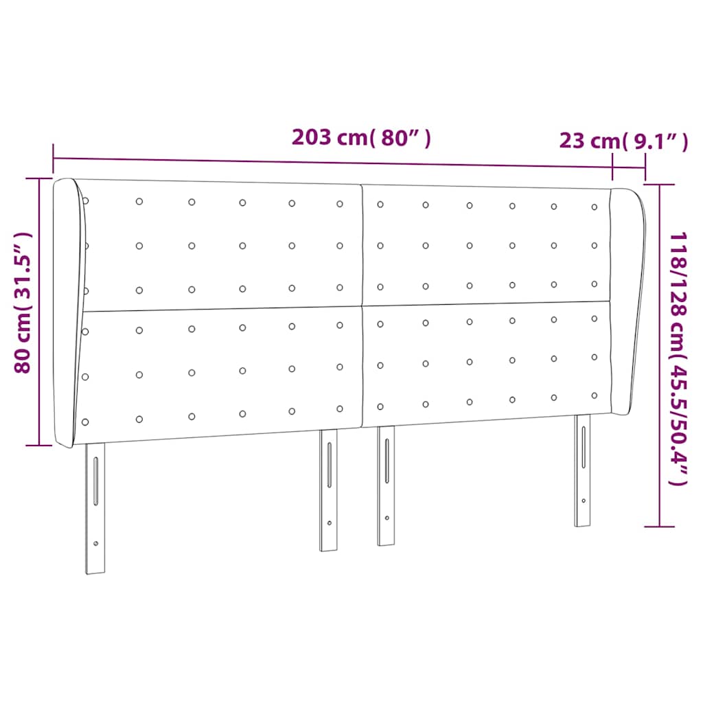 Fekete szövet fejtámla szárnyakkal 203x23x118/128 cm 9