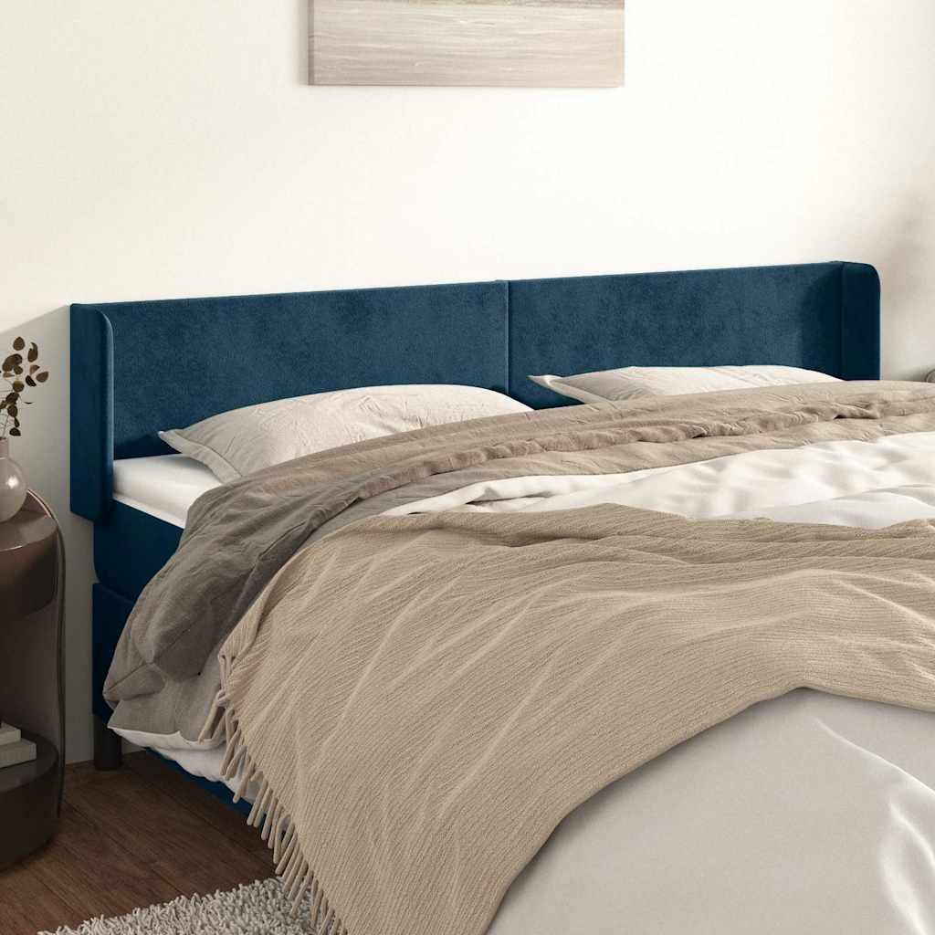 Sötétkék bársony szárnyas fejtámla 203x16x78/88 cm
