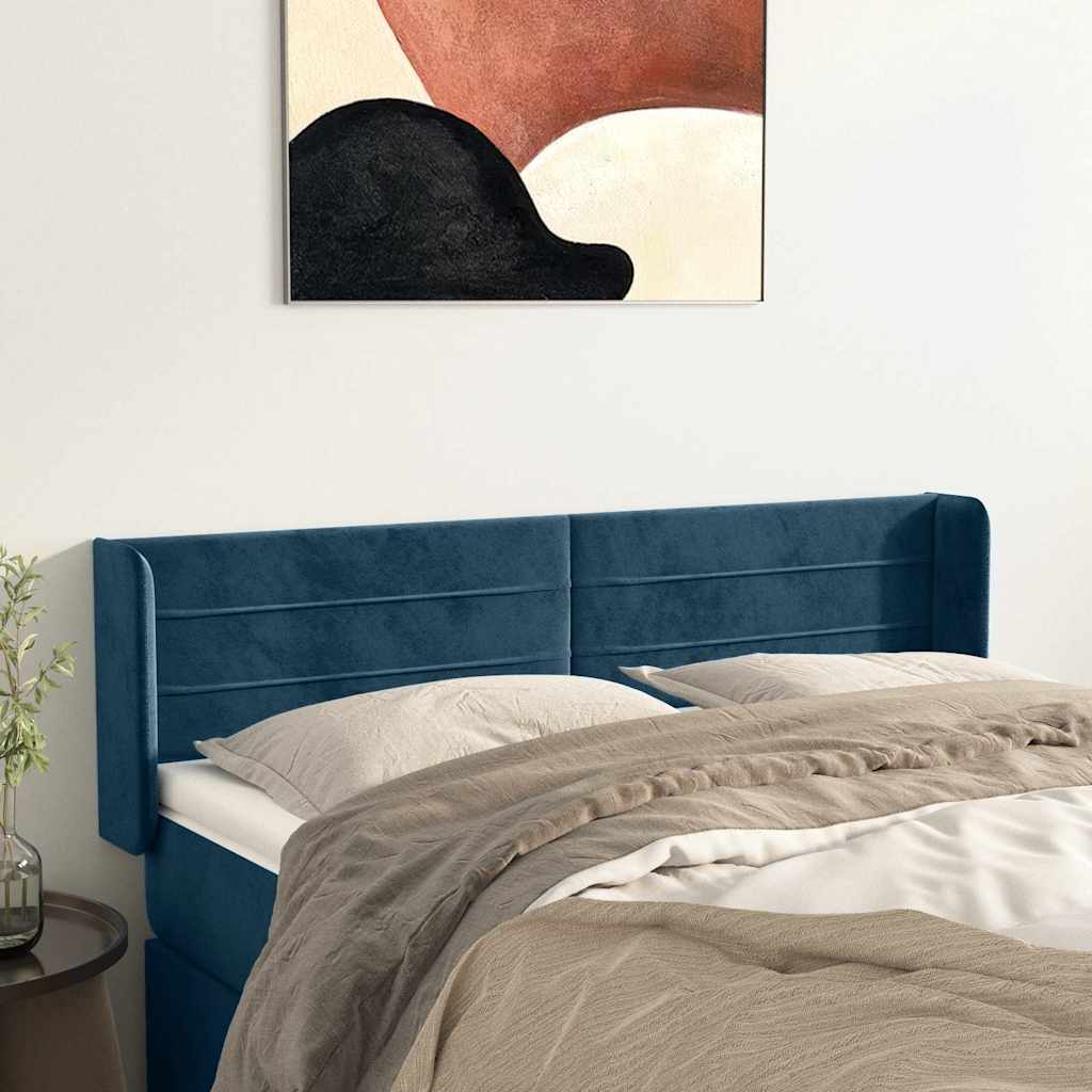 Sötétkék bársony fejtámla 147x16x78/88 cm