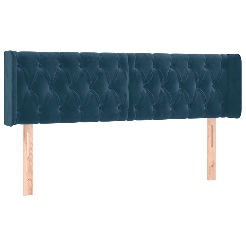 Sötétkék bársony szárnyas fejtámla 163x16x78/88 cm 2