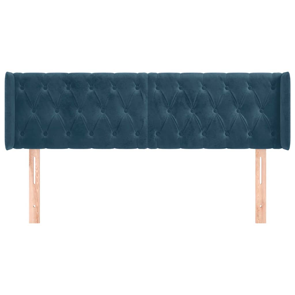 Sötétkék bársony szárnyas fejtámla 163x16x78/88 cm 3