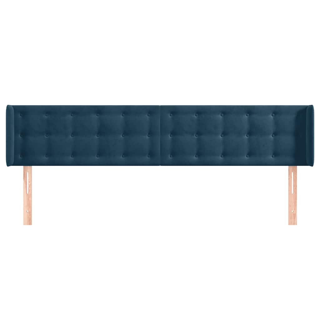 Sötétkék bársony szárnyas fejtámla 203x16x78/88 cm 3