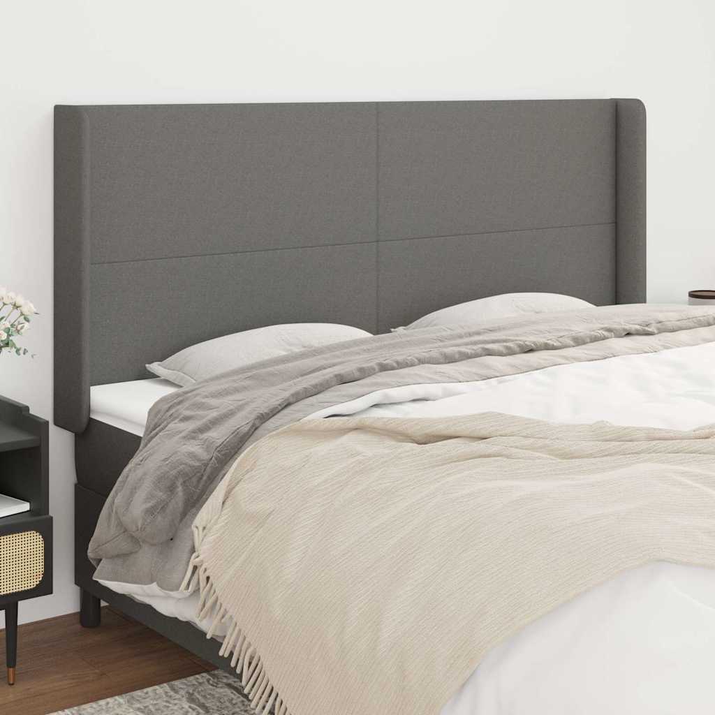Sötétszürke szövet fejtámla szárnyakkal 203x16x118/128 cm