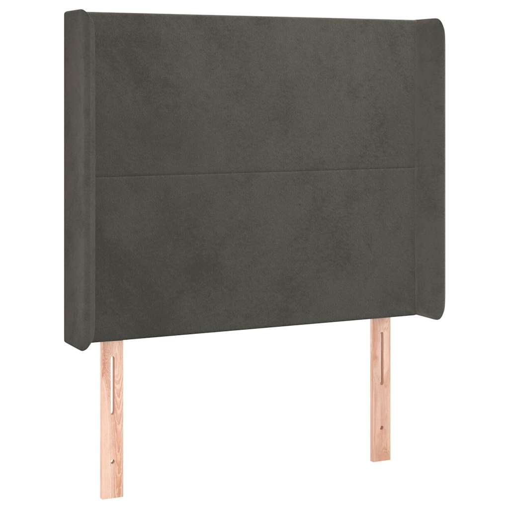 Sötétszürke bársony fejtámla szárnyakkal 93x16x118/128 cm 2