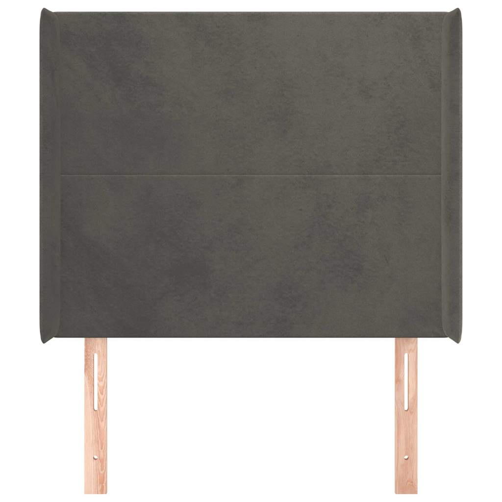 Sötétszürke bársony fejtámla szárnyakkal 93x16x118/128 cm 3