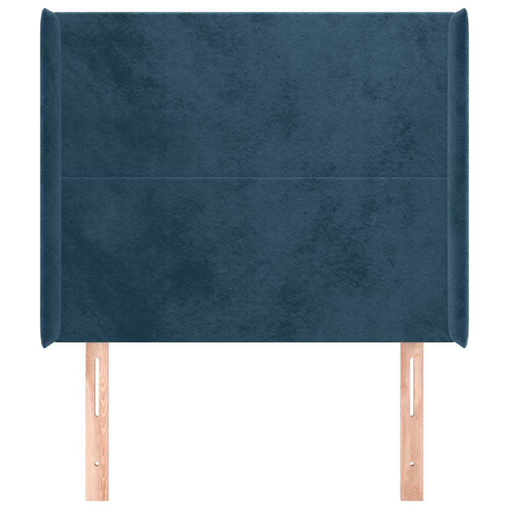 Sötétkék bársony fejtámla szárnyakkal 93x16x118/128 cm 3