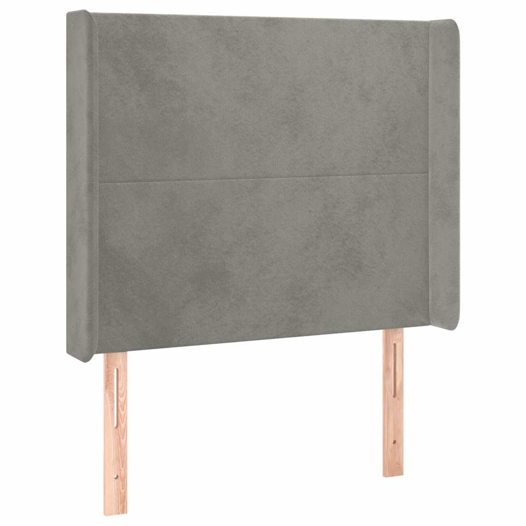 Világosszürke bársony fejtámla szárnyakkal 103x16x118/128 cm 2