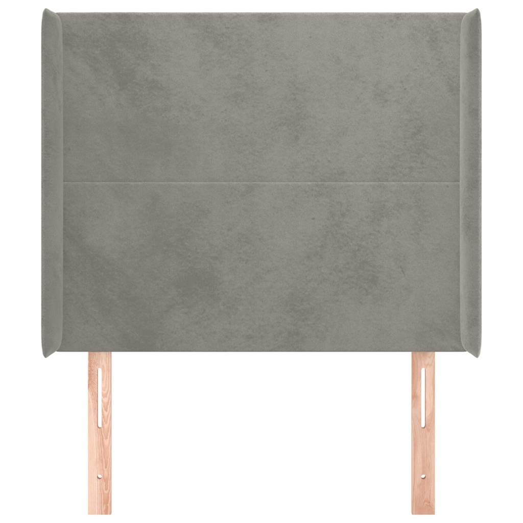 Világosszürke bársony fejtámla szárnyakkal 103x16x118/128 cm 3