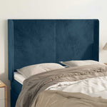 Kék bársony fejtámla szárnyakkal 147x16x118/128 cm