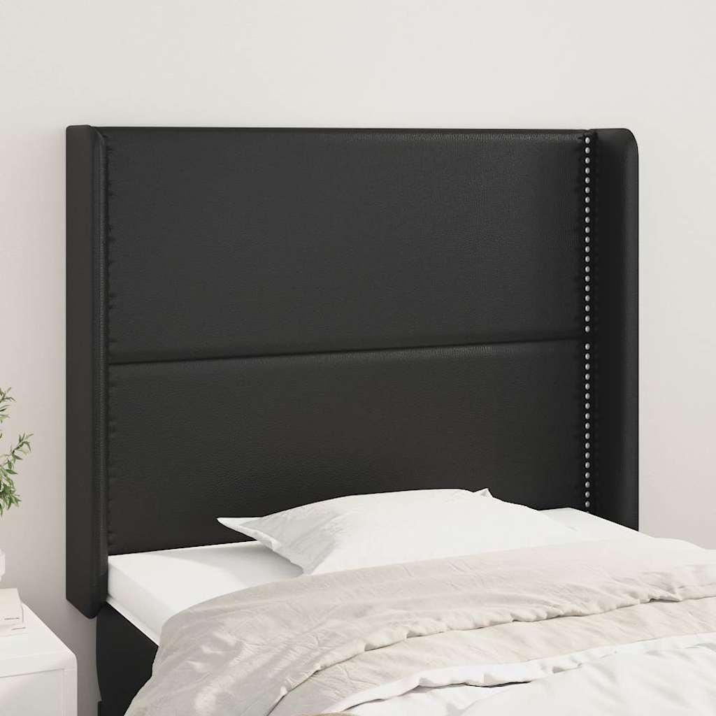 Fekete műbőr fejtámla szárnyakkal 103x16x118/128 cm