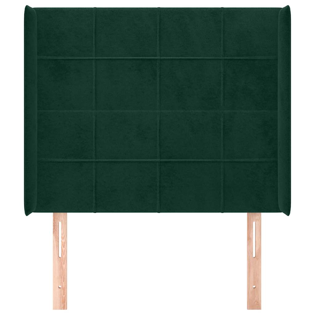 Sötétzöld bársony fejtámla szárnyakkal 83x16x118/128 cm 3