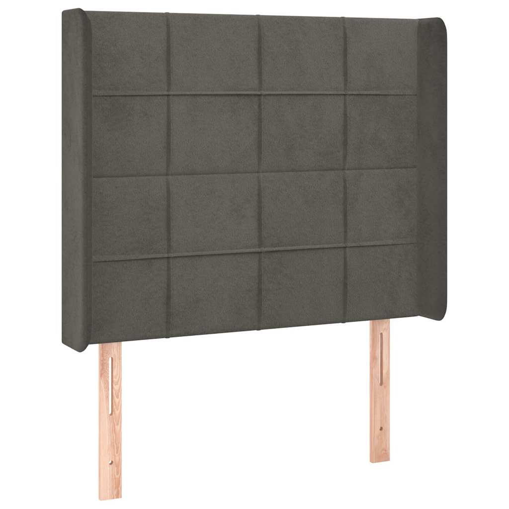 Sötétszürke bársony fejtámla szárnyakkal 93x16x118/128 cm 2