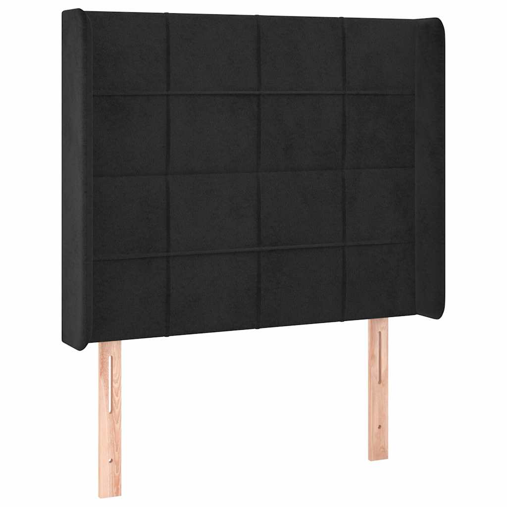 Fekete bársony fejtámla szárnyakkal 93x16x118/128 cm 2