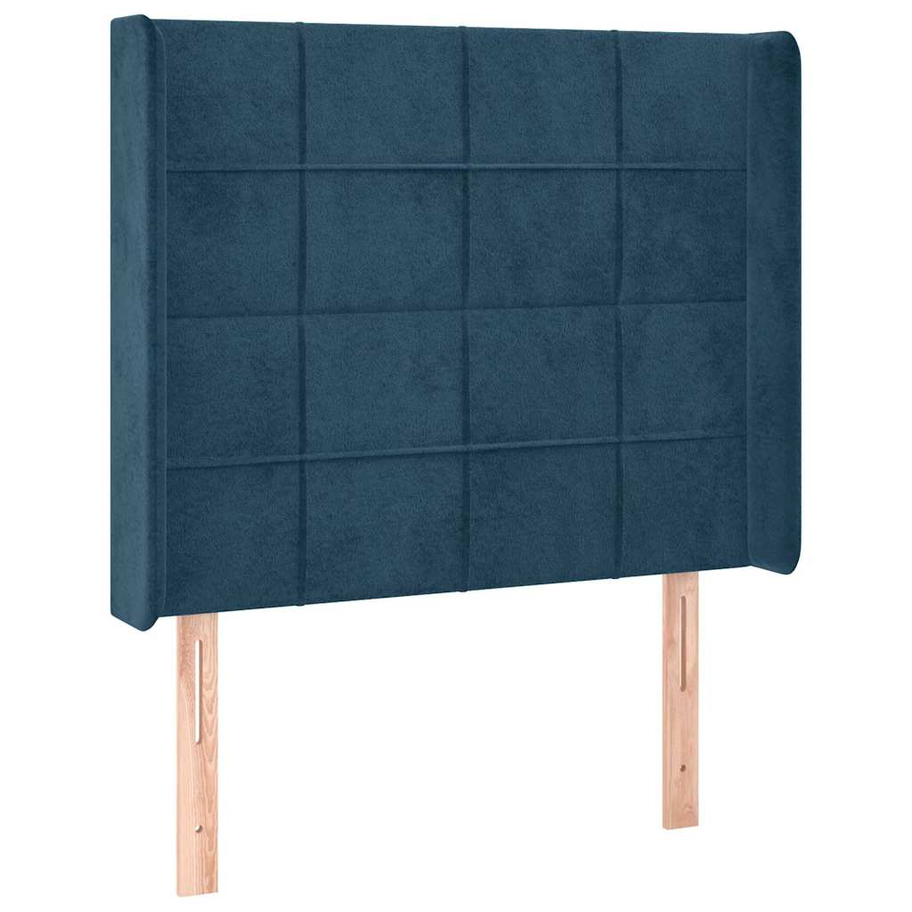 Sötétkék bársony fejtámla szárnyakkal 93x16x118/128 cm 2
