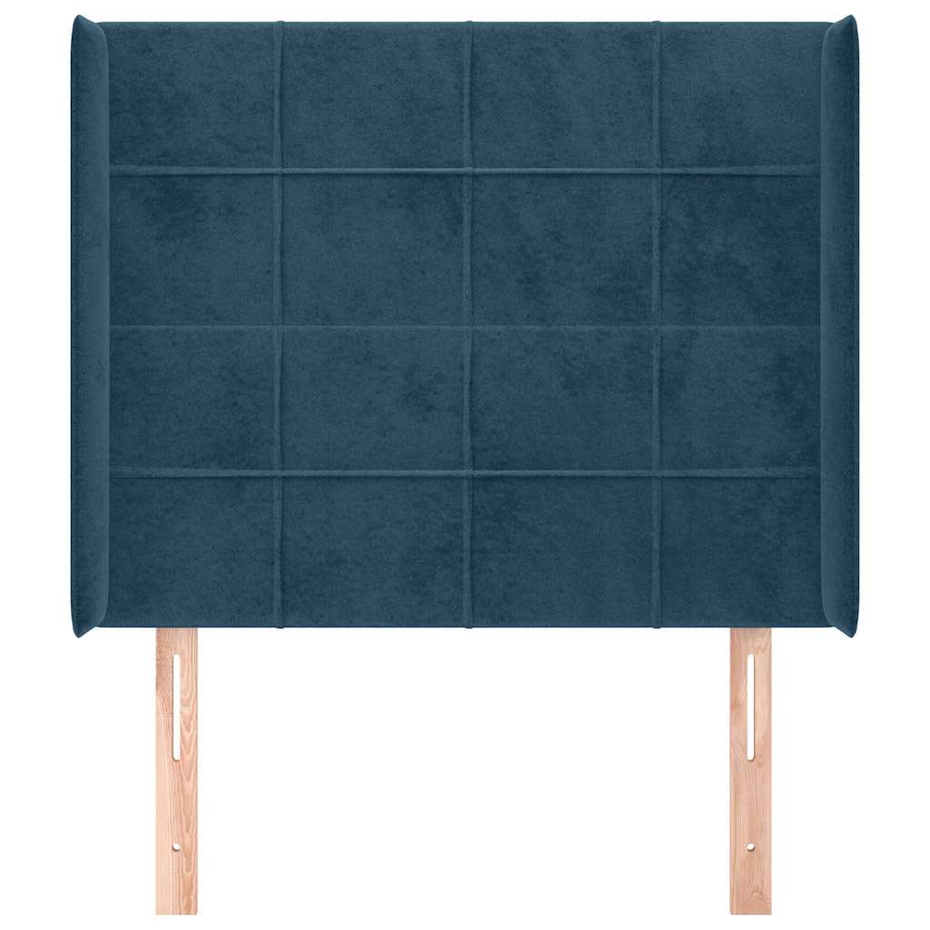 Sötétkék bársony fejtámla szárnyakkal 93x16x118/128 cm 3