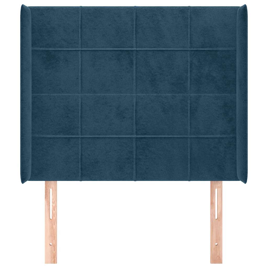 Sötétkék bársony fejtámla szárnyakkal 203x23x118/128 cm 3