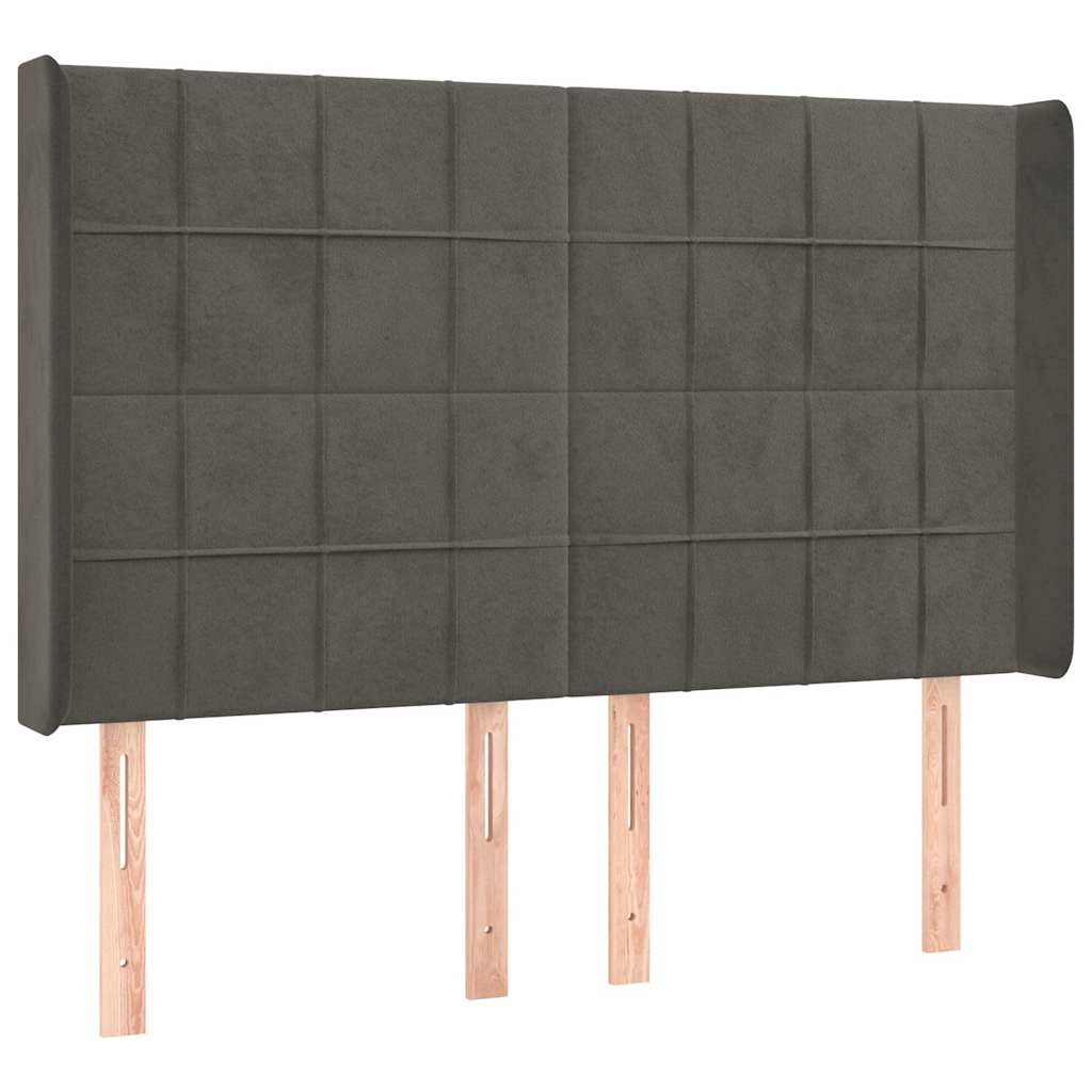 Sötétszürke bársony fejtámla szárnyakkal 147x16x118/128 cm 2