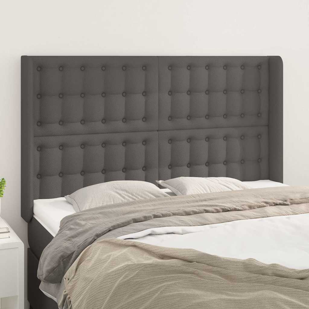 Szürke műbőr fejtámla szárnyakkal 147x16x118/128 cm