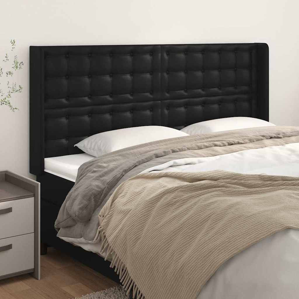 Fekete műbőr fejtámla szárnyakkal 203x16x118/128 cm
