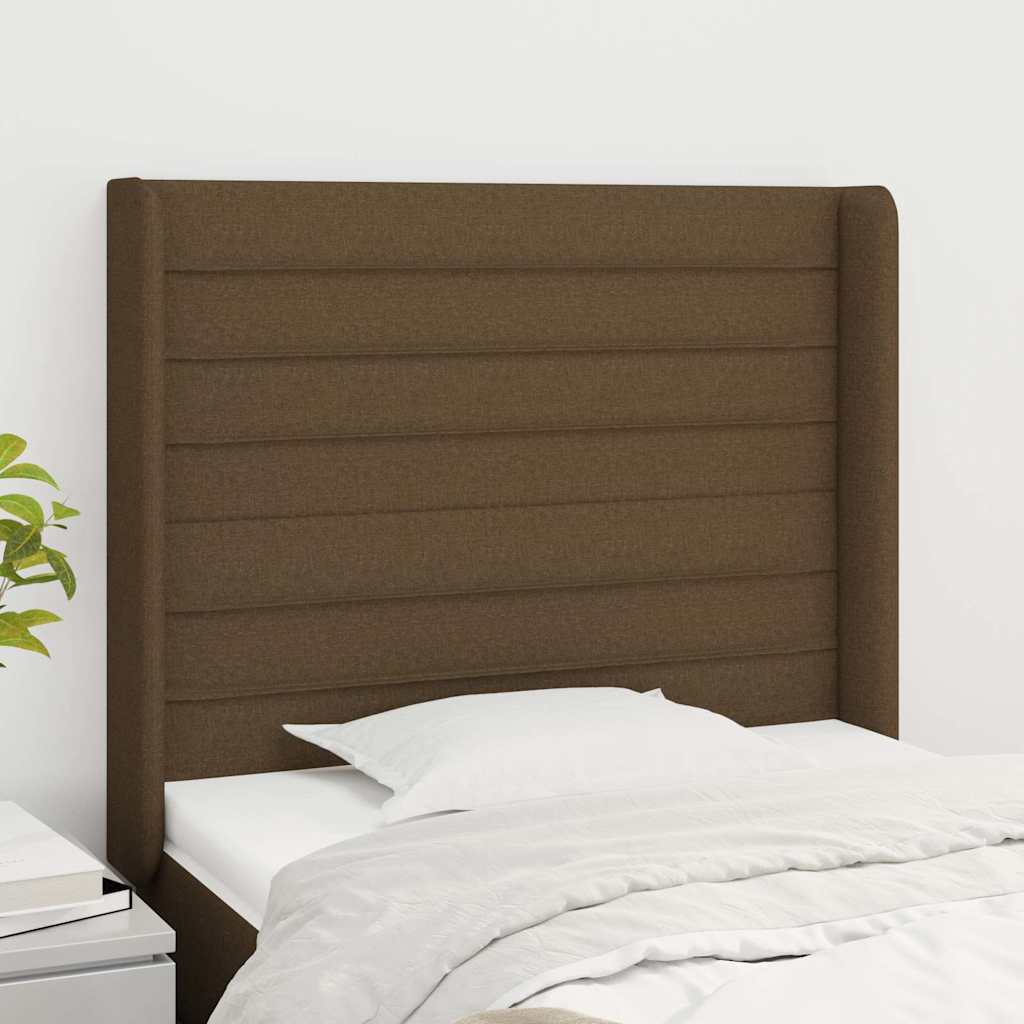 Sötétbarna szövet fejtámla szárnyakkal 83x16x118/128 cm