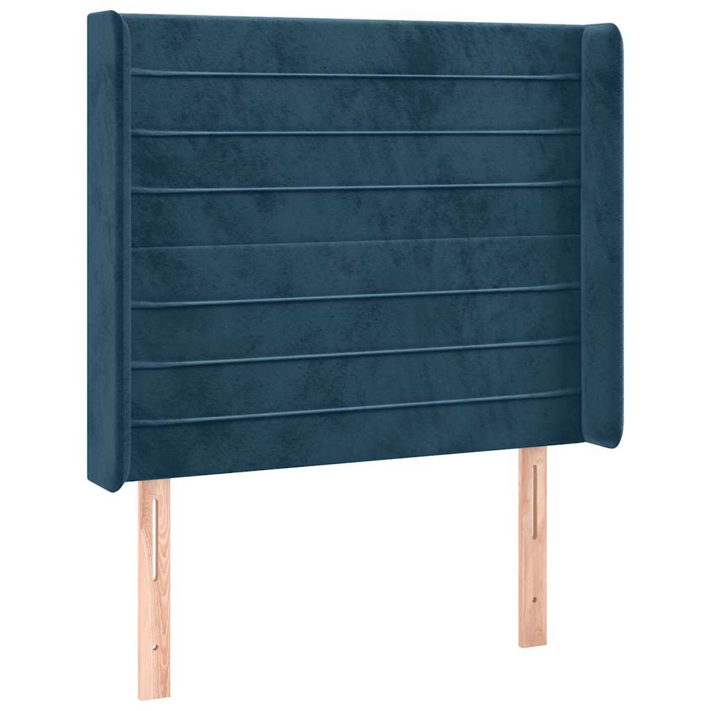 Sötétkék bársony fejtámla szárnyakkal 83x16x118/128 cm 2